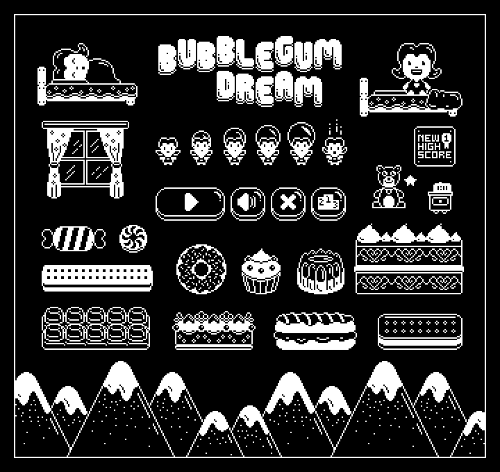 Bubblegum Dream 1-bit sprites