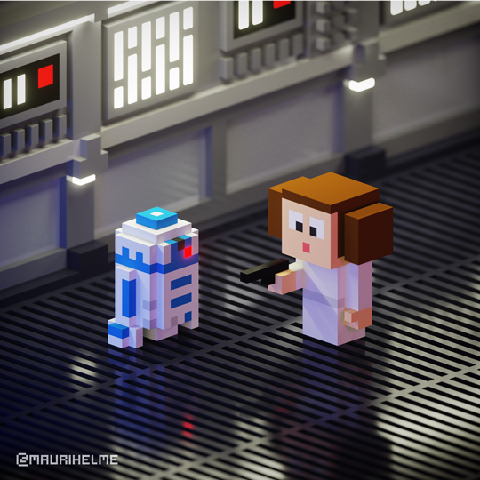 Voxel Art Princess Leia and R2-D2
